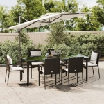 Set da Pranzo da Giardino 7 pz Nero con Cuscini in Polyrattan