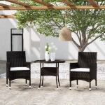 Set da Pranzo per Giardino 3 pz in Polyrattan Nero