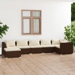 Set Divani da Giardino 7 pz con Cuscini in Polyrattan Marrone