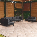 Set Divani da Giardino 9 pz con Cuscini Legno Massello di Pino