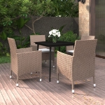 Set da Pranzo per Giardino 5 pz con Cuscini Polyrattan e Vetro