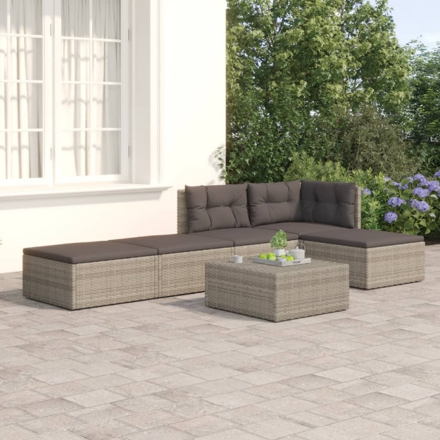 Set Divani da Giardino 5 pz con Cuscini in Polyrattan Grigio