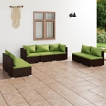 Set Divani da Giardino 7 pz con Cuscini in Polyrattan Marrone