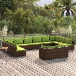 Set Divani da Giardino 12 pz con Cuscini in Polyrattan Marrone