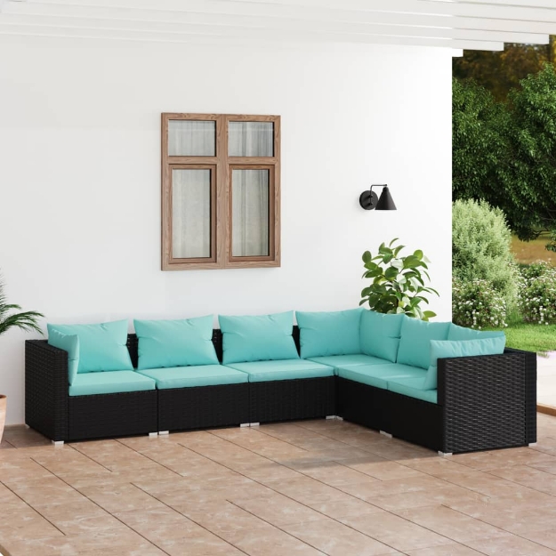 Set Divani da Giardino 6 pz con Cuscini in Polyrattan Nero