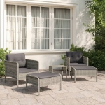 Set Divani da Giardino 5 pz con Cuscini in Polyrattan Grigio