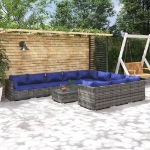 Set Divani da Giardino 11 pz con Cuscini in Polyrattan Grigio