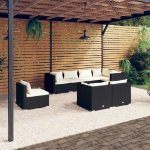 Set Divani da Giardino 8 pz con Cuscini in Polyrattan Nero