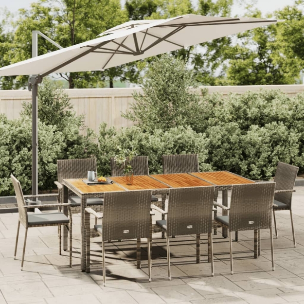 Set da Pranzo da Giardino 9 pz con Cuscini in Polyrattan Grigio