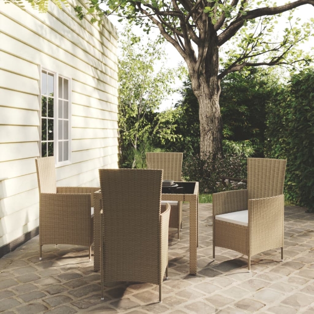 Set Mobili da Pranzo Giardino 5 pz con Cuscini Polyrattan Beige