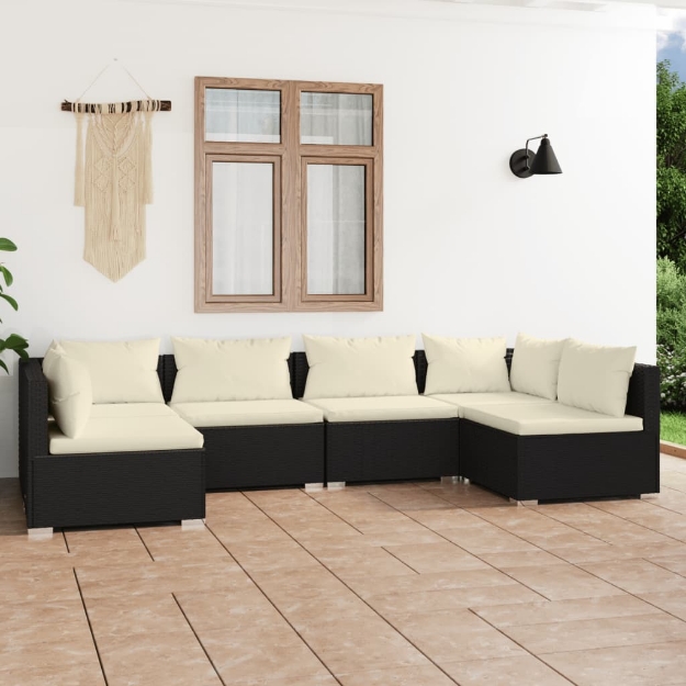 Set Salotto da Giardino 6 pz con Cuscini in Polyrattan Nero