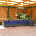 Set Divani da Giardino 6 pz con Cuscini in Polyrattan Grigio