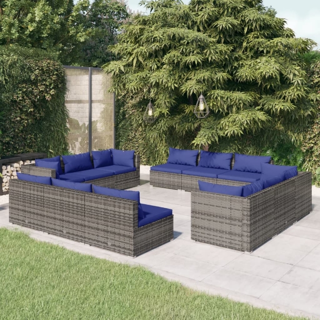 Set Divani da Giardino 12 pz con Cuscini in Polyrattan Grigio