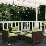 Set da Giardino 5 pz con Cuscini in Polyrattan Marrone