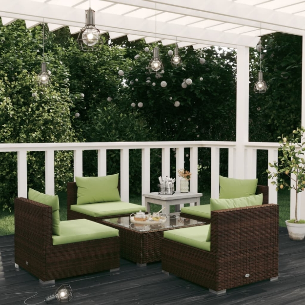 Set da Giardino 5 pz con Cuscini in Polyrattan Marrone