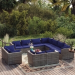 Set Divani da Giardino 12 pz con Cuscini in Polyrattan Grigio