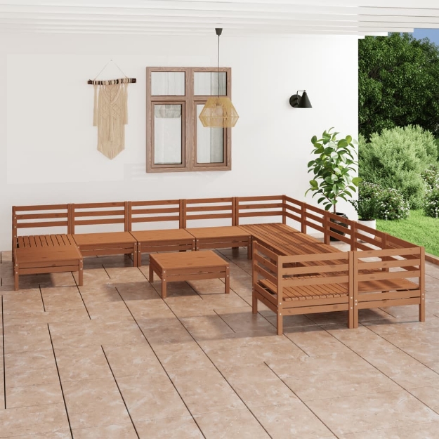 Set Divani da Giardino 12 pz Miele in Legno Massello di Pino