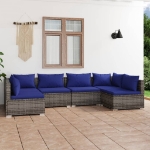 Set Divani da Giardino 6 pz con Cuscini in Polyrattan Grigio