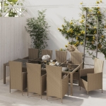 Set Mobili da Pranzo Giardino 11 pz e Cuscini Polyrattan Beige