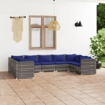 Set Divani da Giardino 9 pz con Cuscini in Polyrattan Grigio