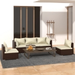 Set Divani da Giardino 5 pz con Cuscini in Polyrattan Marrone