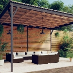 Set Divani da Giardino 9 pz con Cuscini in Polyrattan Marrone