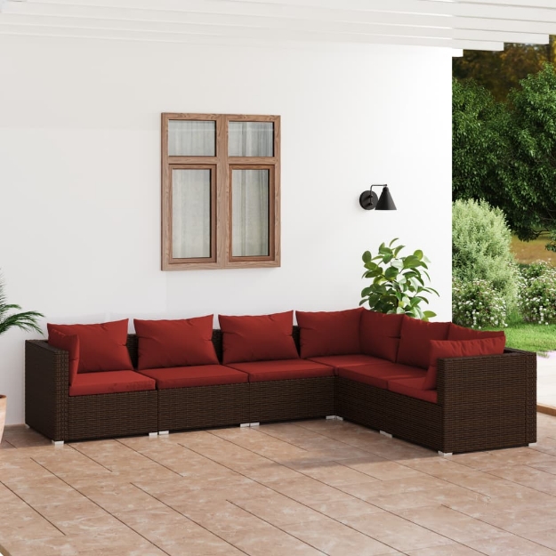 Set Divani da Giardino 6 pz con Cuscini in Polyrattan Marrone