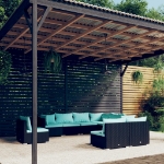 Set Divani da Giardino 9 pz con Cuscini in Polyrattan Nero