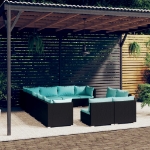 Set Divani da Giardino 12 pz con Cuscini in Polyrattan Nero