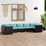 Set Divani da Giardino 7 pz con Cuscini in Polyrattan Nero