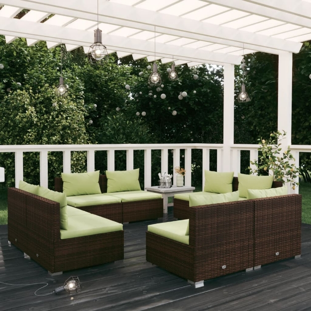 Set Divani da Giardino 8 pz con Cuscini in Polyrattan Marrone