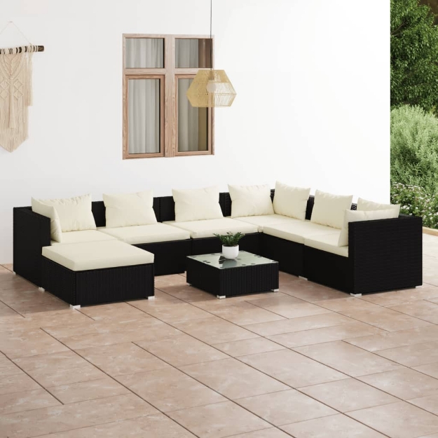 Set Salotto da Giardino 8 pz con Cuscini in Polyrattan Nero