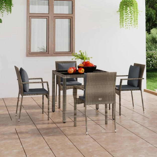 Sedie da Giardino con Cuscini 4 pz in Polyrattan Grigie