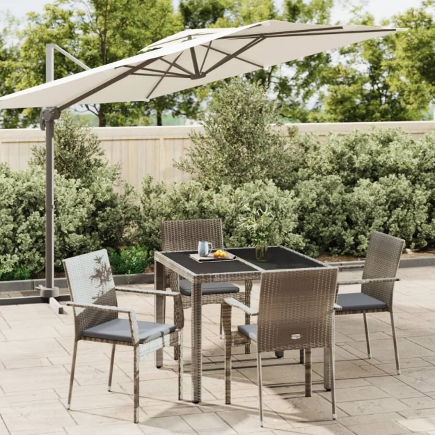 Set da Pranzo da Giardino 5 pz con Cuscini in Polyrattan Grigio