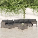 Set Divani da Giardino 8 pz con Cuscini in Polyrattan Grigio