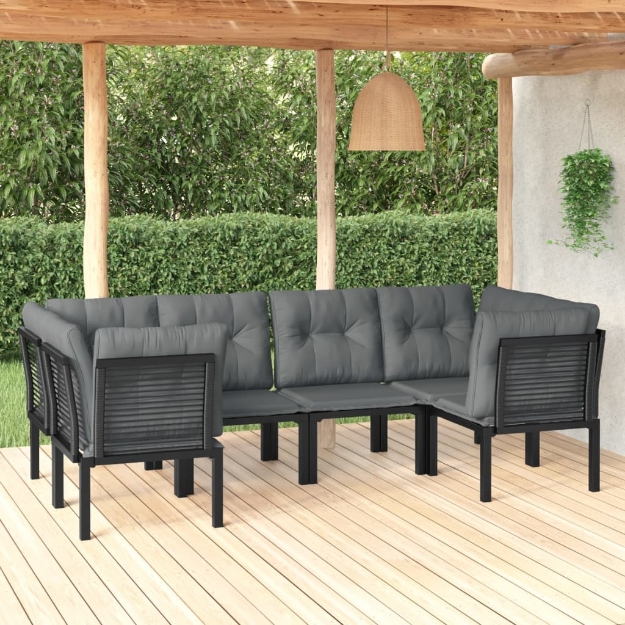 Set Salotto da Giardino 6 pz in Polyrattan Nero e Grigio