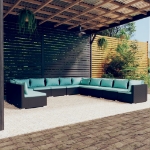 Set Mobili da Giardino 11 pz con Cuscini in Polyrattan Nero