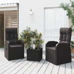 Set Mobili da Giardino 3 pz Nero Polyrattan e Acciaio