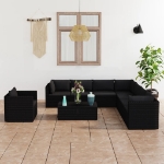 Set Divani da Giardino 10 pz con Cuscini in Polyrattan Nero