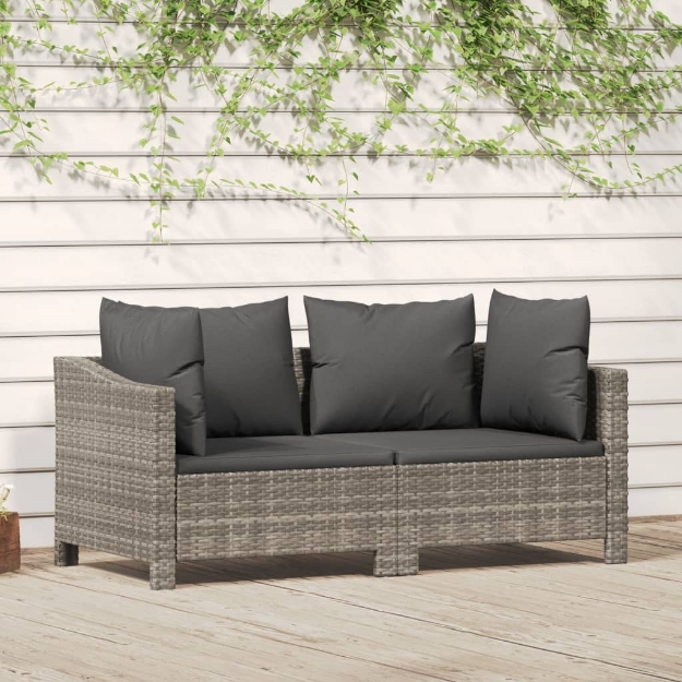 Set di Divani da Giardino 2 pz con Cuscini in Polyrattan Grigio