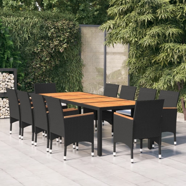 Set da Pranzo per Giardino 11 pz in Polyrattan Nero