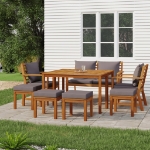 Set da Pranzo da Giardino 9pz con Cuscini Legno Massello Acacia