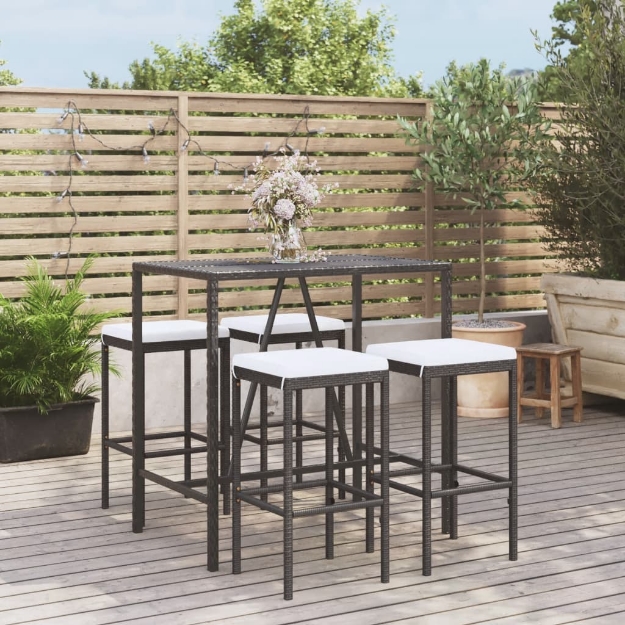 Set Bar da Giardino 5 pz con Cuscini in Polyrattan Nero