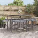 Set Bar da Giardino 11 pz con Cuscini in Polyrattan Grigio