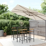 Set Bar Giardino 5 pz Nero Polyrattan e Legno Massello Acacia