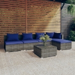 Set Divani da Giardino 6 pz con Cuscini in Polyrattan Grigio