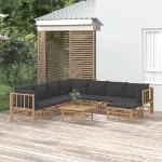 Set Salotto da Giardino 9pz con Cuscini Grigio Scuro Bambù