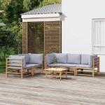 Set Salotto da Giardino 6pz con Cuscini Grigio Chiaro Bambù