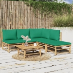 Set Salotto da Giardino 6pz con Cuscini Verdi Bambù