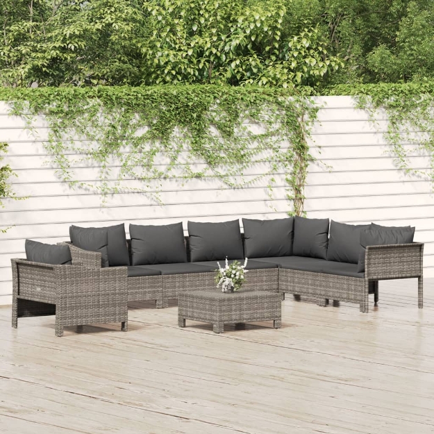 Set Divani da Giardino 8 pz con Cuscini in Polyrattan Grigio